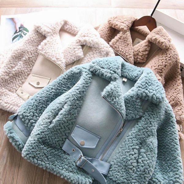 

jackets lapel zipper integrated velvet girls' coat children's clothing wholesale, Blue;gray