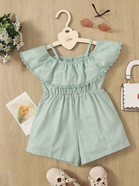 

baby cold shoulder guipure lace trim romper she, Blue