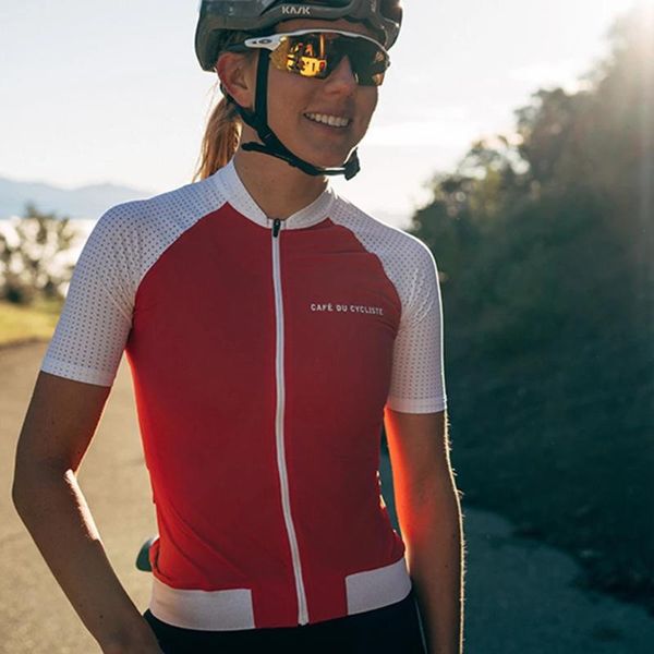 

racing jackets cafe du cycliste ladies cycling wear shirt summer short-sleeved outdoor mtb team uniform roupa ciclismo feminina, Black;red