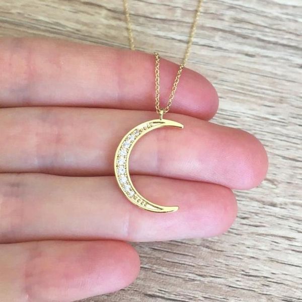 

crescent moon pendant necklace amulet collier wicca jewelry rose gold color ketting moon crystal necklace women bijoux bff gifts 191, Silver