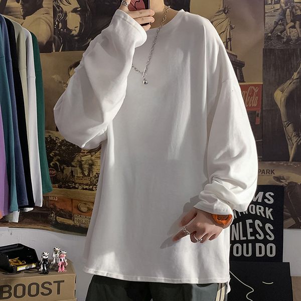 

new 2021 autumn spring fashion loose one pieces black white tshirt men's long sleeve casual o neck t-shirt for tees uu22, White;black