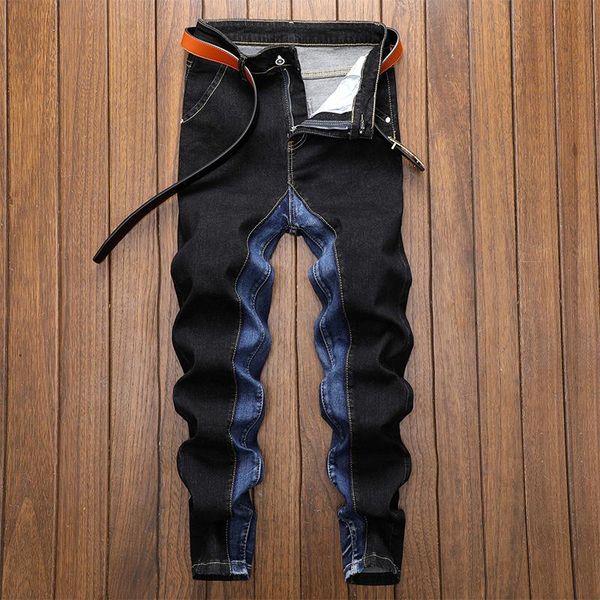 

men's jeans men homme pantalon slim denim trousers biker male straight casual designer streetwear pants patchwork, Blue