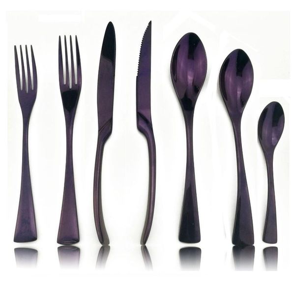 

flatware sets 7 pcs blue cutlery set 304 stainless steel rainbow dinnerware silverware knives forks spoons