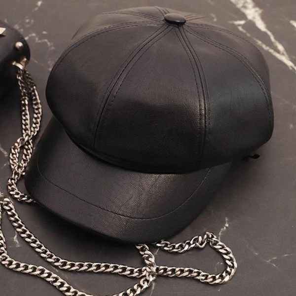 

1pc pu women beret hat for women cap female cap casual dome bare, Blue;gray