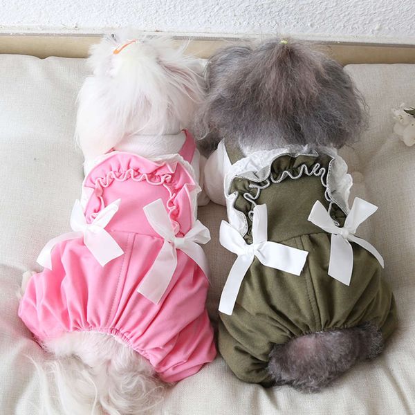

ysgj 2020 double bowknot lace four legged pet double layer thickened cotton padded clothing autumn and winter clothing