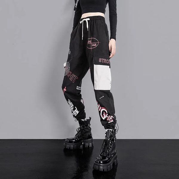 

standard beauty print streetwear plus size casual woman jogger pant waist loose cargo pants jsia, Black;white