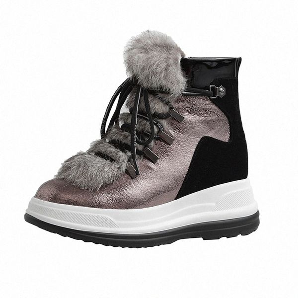 

dilalula 2020 women wool ankle boots winter warm short boots genuine leather office height increasing platform h6nn#, Black
