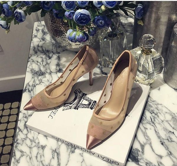

dress shoes wave dot pumps women summer mesh high heels woman shallow sapato feminino party ladies fashion zapatos de mujer, Black