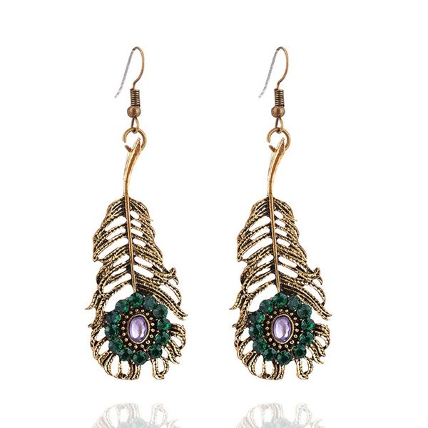 

vintage gold leaf alloy dangle earrings orecchini hangers green crystal fashion jewelry bohemia wedding earrings, Silver