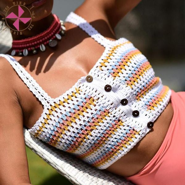 

in the wind women crochet bralette knit buttons bra boho beach bikini halter crop cami tank