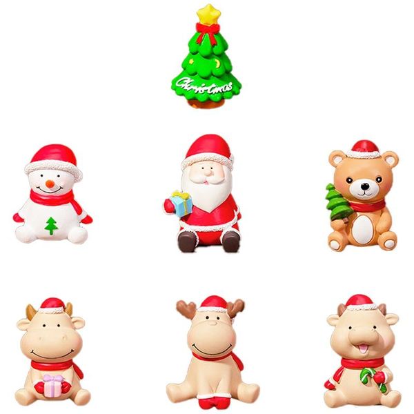 

decorative objects & figurines cute mini christmas animal model decoration figure toy santa claus diy resin craft small ornaments, 7pcs