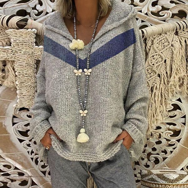 

women's sweaters 2021 female hooded pullover loose blue v-neck sweater, White;black