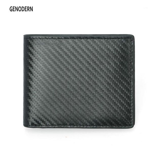 

genuine leather men's wallet carbon fiber pattern anti-theft brush cowhide short rfid wallets1, Red;black