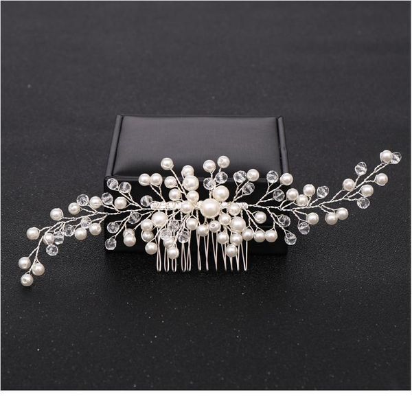 

bridal hair combs ornaments crystal hairwear wedding hair accessories silver color women pearl headpiece headdress de qyligb