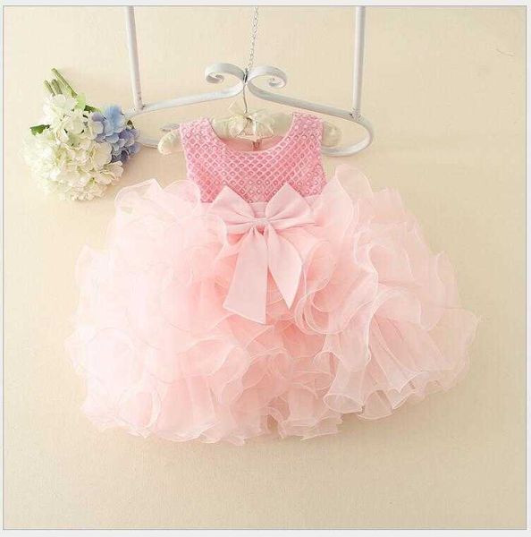 Baby Mädchen Schleife Nähen Perlen Taufkleid Säugling 1. Geburtstag Party elegante Prinzessin Ballkleid S Boutique Kleidung 210529