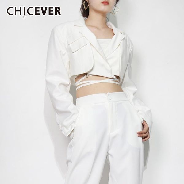 

women's suits & blazers chicever minimalist bandage blazer for women notched collar long sleeve lace up bow causal female fashion cloth, White;black