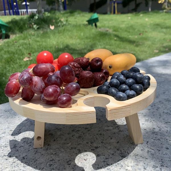 

dishes & plates natural picnic wood tray round storage rack japanese creative village style multi grid snack plate table dried fruit