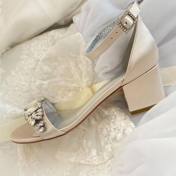 

dress shoes 2021 summer womens sandals mid heels evening rhinestones wedding for bride block prom party, Black