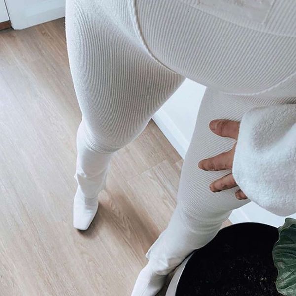 

women's elastic split stitched thread pants, Black;white