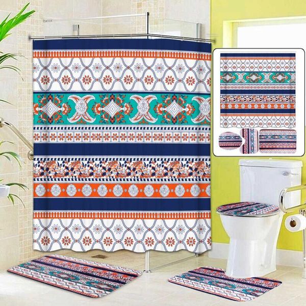 

shower curtains bohemia style printing curtain set waterproof bath mat toilet lid cover non-slip rug carpet home bathroom decor