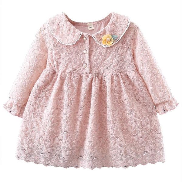 

girl's dresses girls dress spring casual long sleeves lace kids lapel for girl autumn fashion clothing wavy edge princess, Red;yellow