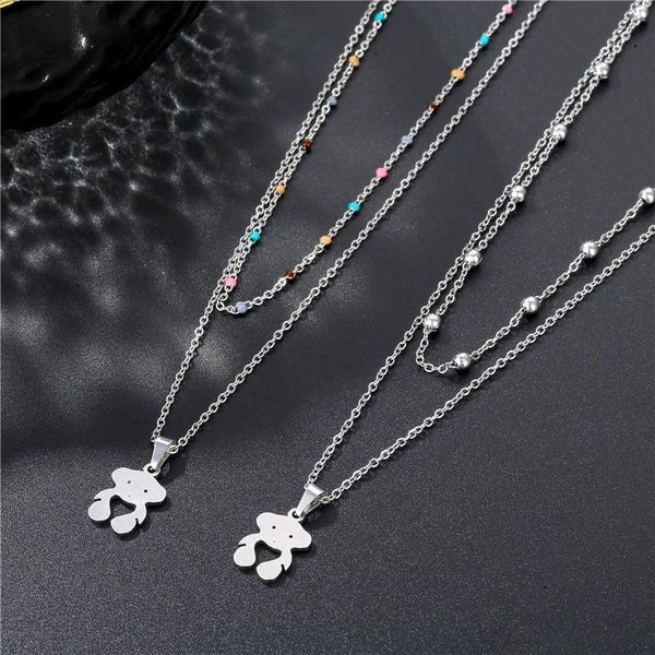 

chains 304 stainless steel necklace bear pendants sweater chain accessories wholesale double color jewelry gifts, Silver