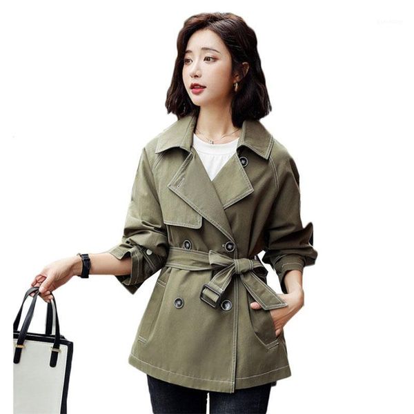 

women's trench coats windbreaker 2021 autumn korean loose casual jacket british style belt all-match student coat 3xl h1011, Tan;black