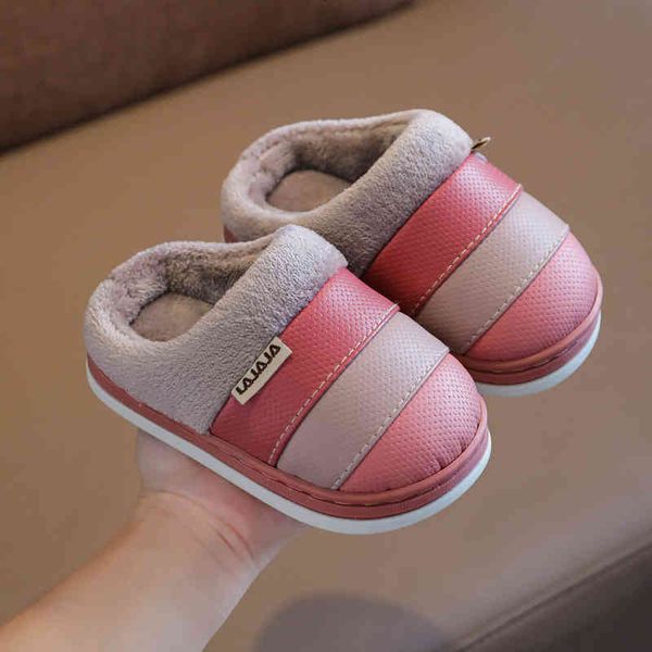 

walker toddler shoes children's cotton slippers boys and girls pu leather waterproof infant wool indoor home baby autumn winter