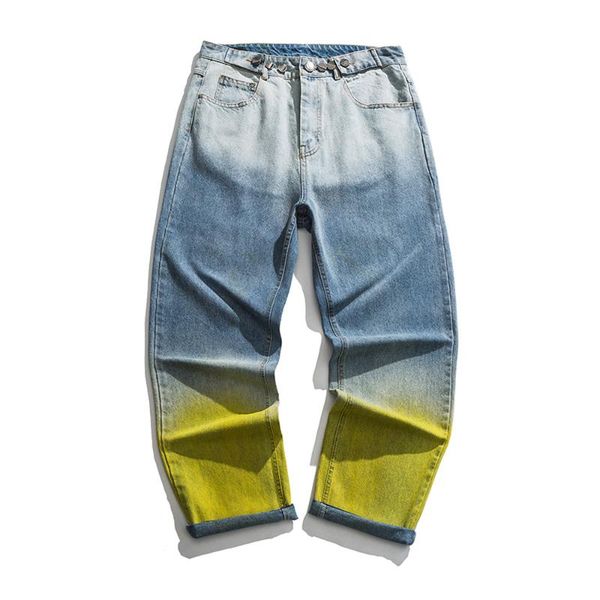 

men's jeans 2021 hip pants streetwear men loose denim gradient print vintage harajuku joggers cotton trousers, Blue