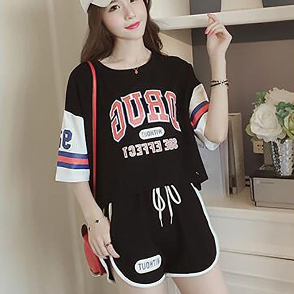 

women tracksuit women's letter print two piece set fashion o-neck pullover and elastic waist shorts set, Gray