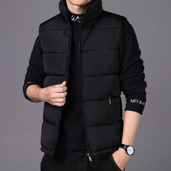 

autumn winter down cotton men's trend stand collar slim and thick waistcoat youth leisure warm vest, Black;white