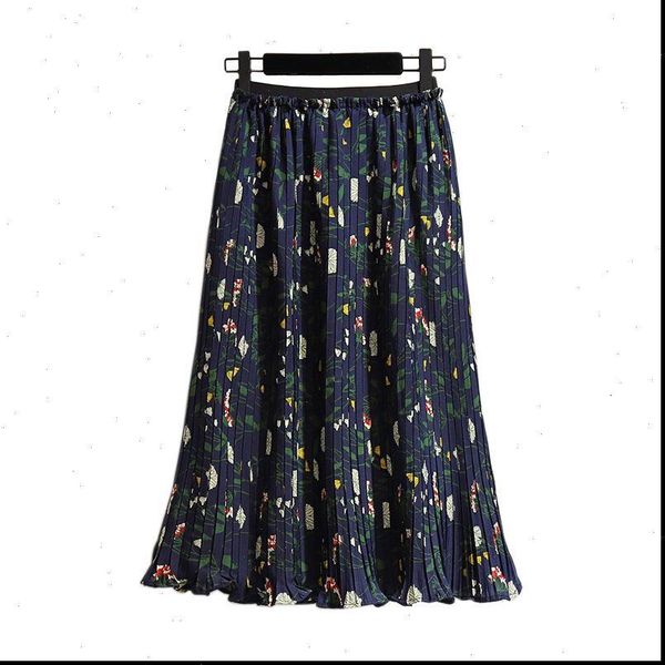 

plus size skirts for women 4xl 5xl 6xl flexible waist print summer new small flowers loose pleated chiffon skirt, Black