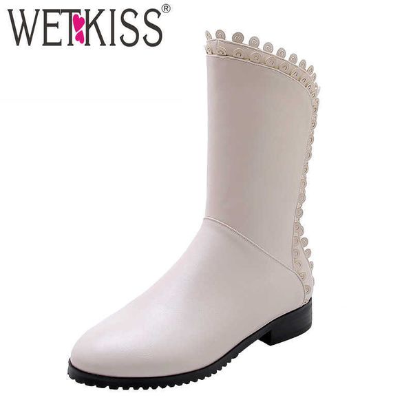 

wetkiss pu thick heels boots women ankle boot female round toe warm shoes ladies zip fashion casual shoes winter 210630, Black