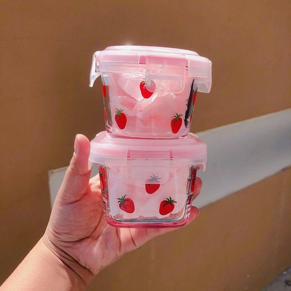 

storage bottles & jars 2pcs mini cute strawberry glass box refrigerator fresh keeping dumpling household