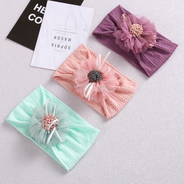

hair accessories artificial floral nylon baby headband wide infant toddler hairbands soft infants headwear tiara de cabelo, Slivery;white
