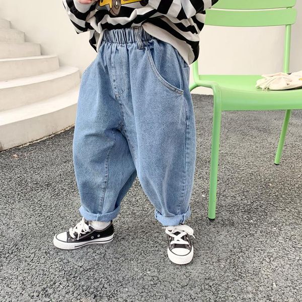 

jeans 2021 spring arrival girls fashion denim pants kids korean design trousers for, Blue