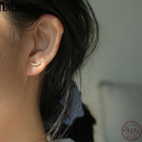 

stud moveski 925 sterling silver smile studs earring inlaid zircon women earrings fashion trend products, Golden;silver