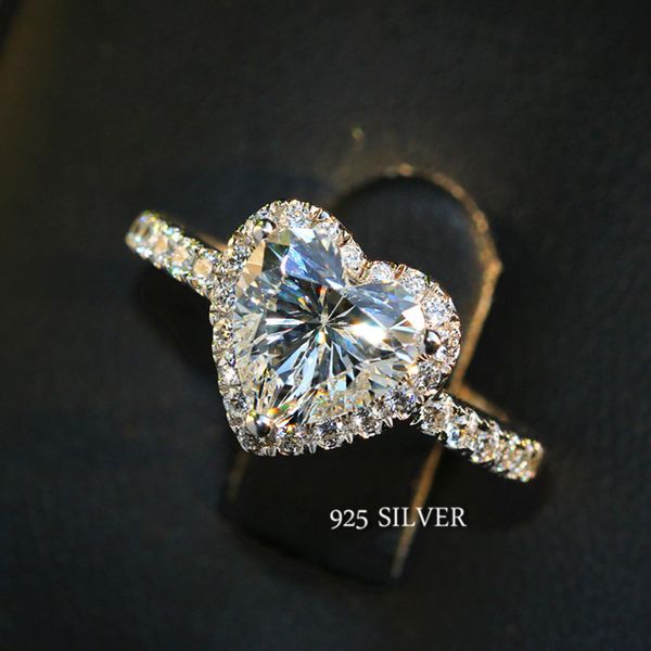 

s925 sier heart eight zircon heart 925 adjustable ring, Silver