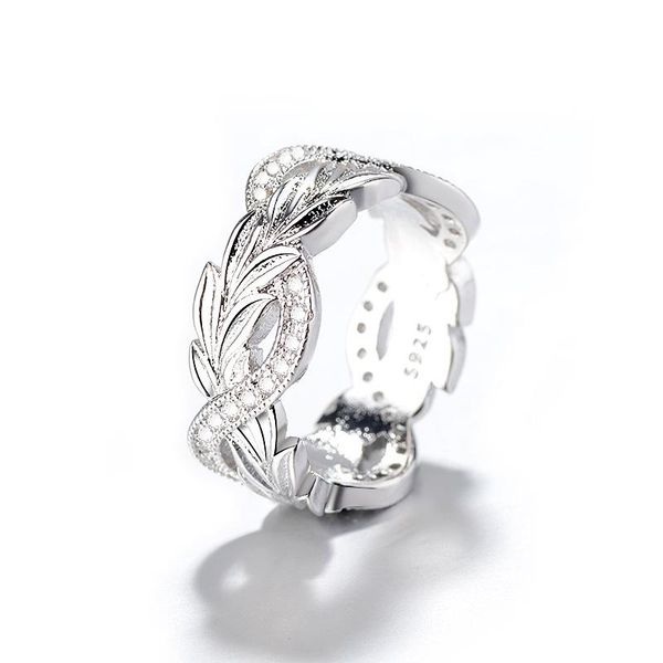 

wedding rings hainon luxury white zircon cross ring for women silver color filled crystal jewelry vintage leaf distribution, Slivery;golden