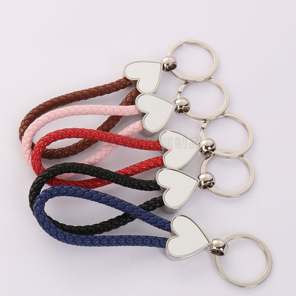 

factory wholesale multicolor creative blank heat transfer key chain accessories circular heart-shaped woven rope bag pendant party gift