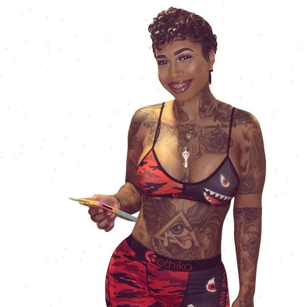 

camouflage colorful two piece womens tracksuits set spaghetti strap sleeveless crop biker shorts tracksuit ethika women 2, Gray