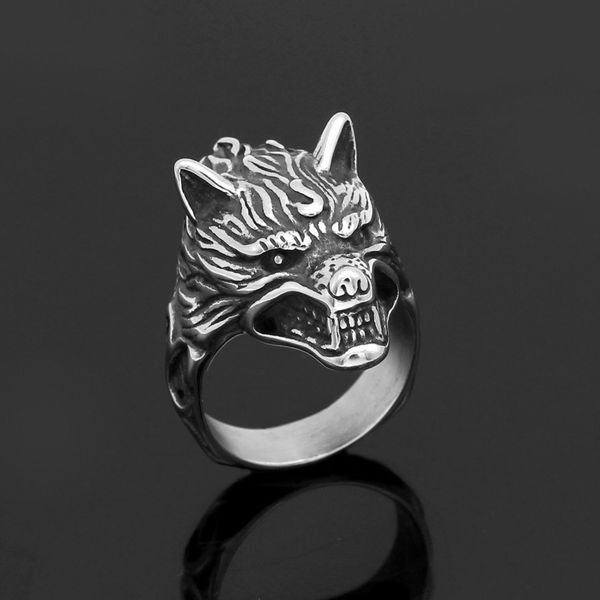 

nordic viking lunavan celtic wolf titanium steel ring, Silver
