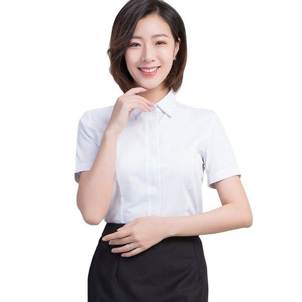 

women's blouses & shirts white shirt female short-sleeved 2021 summer professional wear slim thin chiffon large size shir