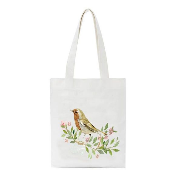 

shopping bags canvas tote bag for women cloth cute bird fruit flower printed cartoon cotton carrying shoulder