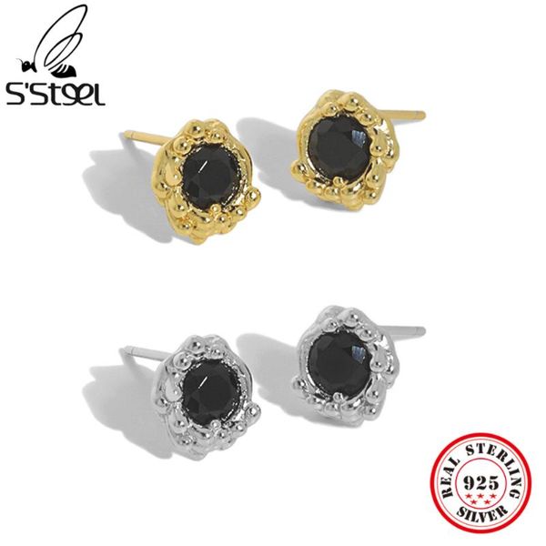 

stud s'steel korean design versatile zircon texture 925 sterling silver earring gift for women luxury fine accessories jewellery, Golden;silver