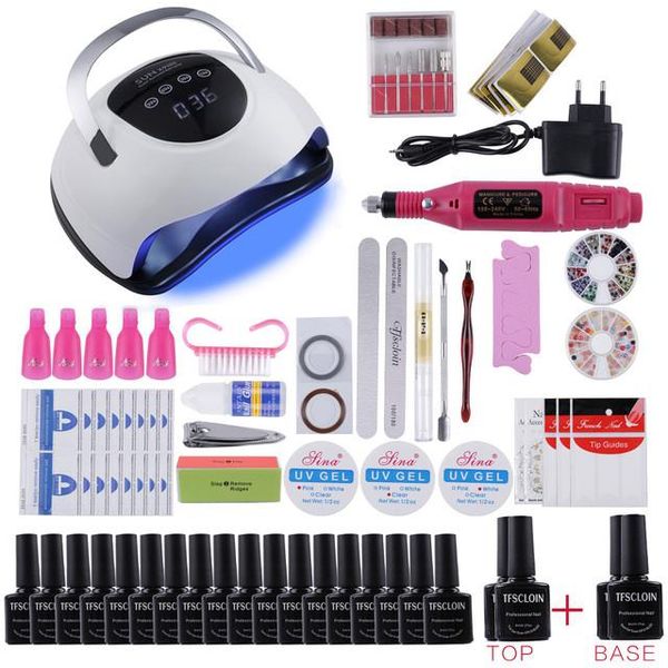 

nail art kits electric drill machine manicure set 120/114/54w uv led lamp with 12/22 colors gel polish kit file tool