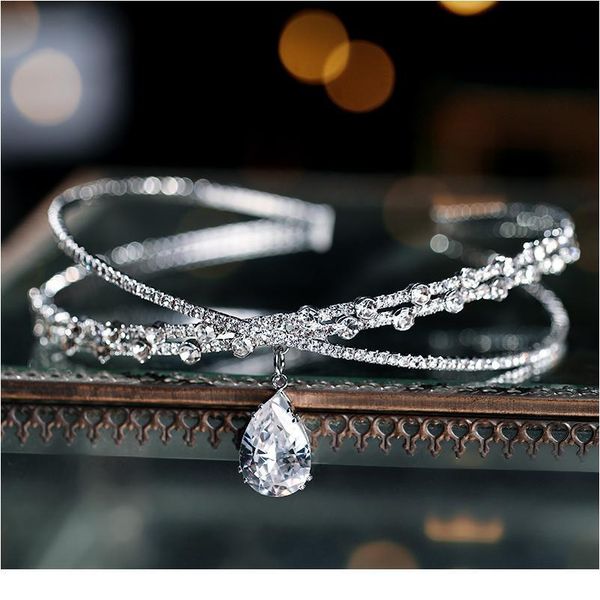 

vintage crystal bridal hair accessory wedding rhinestone waterdrop leaf tiara crown headband necklace bridesmaid clasp qylwfc, Silver