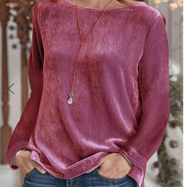 

2021 autumn winter fashion new women's wear solid color leisure round neck pullover velvet sweater, Black