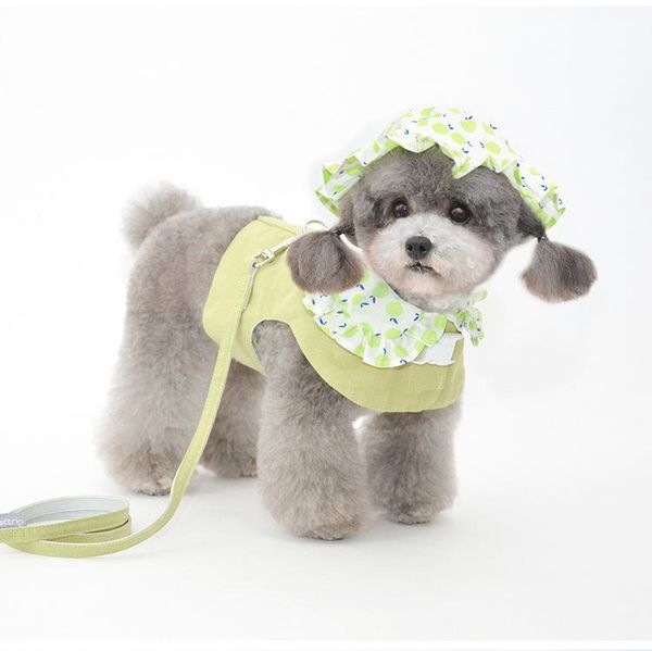 

dog apparel pet clothes puppy chest back traction rope cute floral suit hat vest three-piece