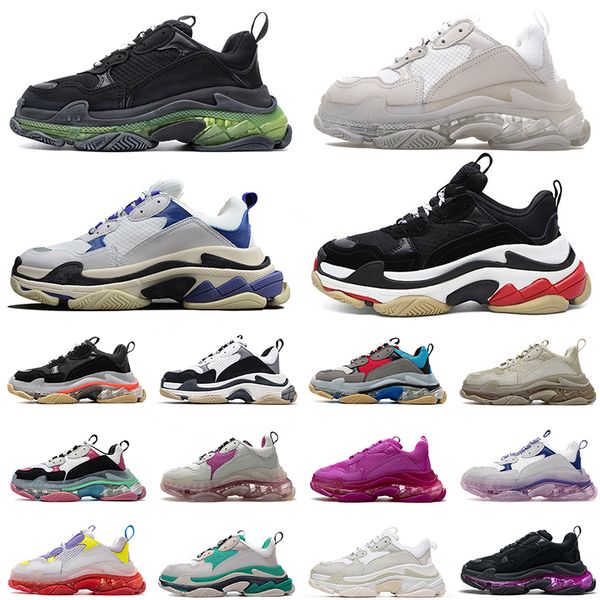 

2021 17fw paris luxurys designers shoes triple s sneakers womens mens dad crystal bottoms black white off vintage clear sole loafers tennis